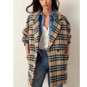 NWT BA&SH Wool Blend Tartan Plaid Oversize Women's Coat Size S/M Beige